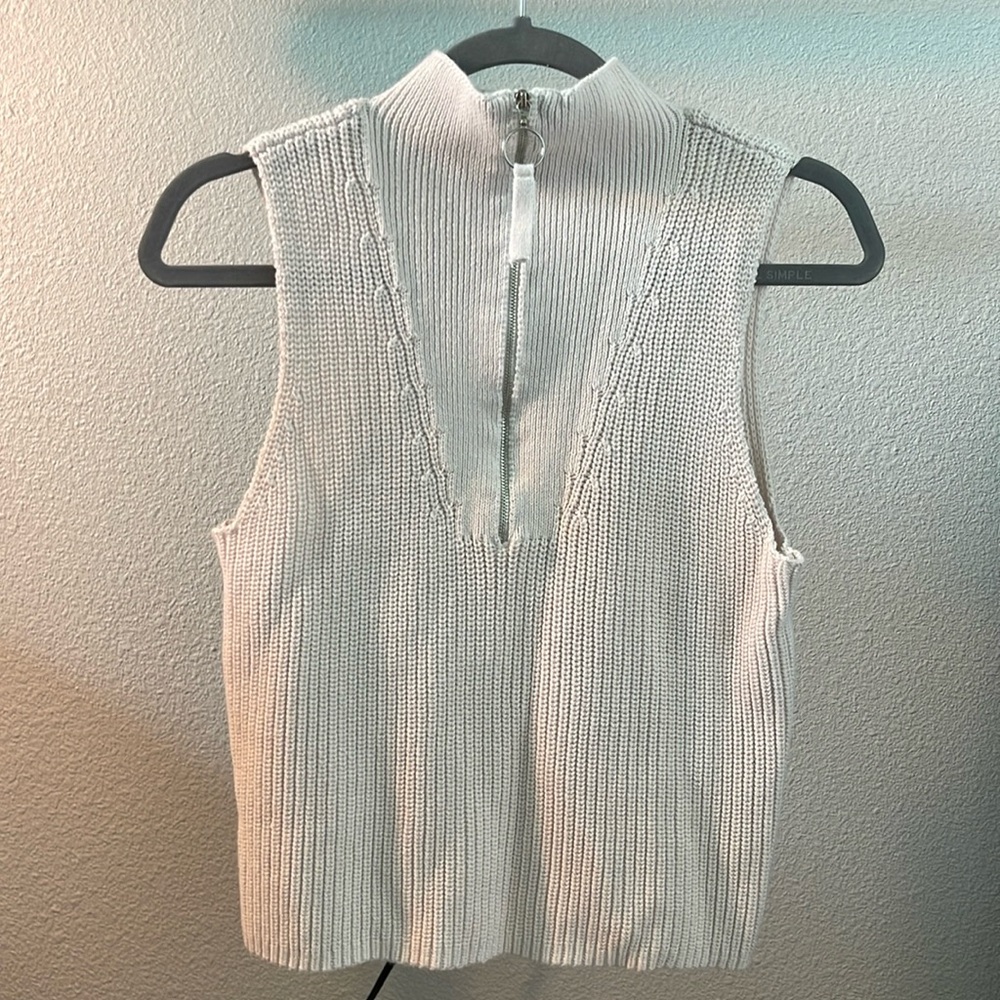 525 America Cream Ribbed Mandarin Collar Tank Top